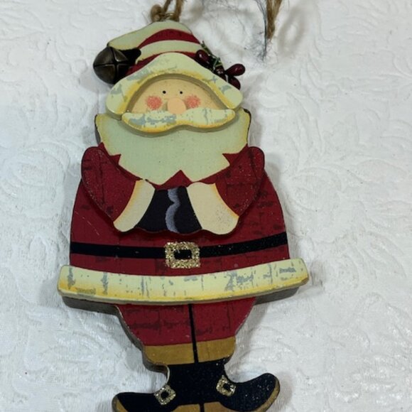 Wooden Christmas Santa Holiday Hanging Tree Ornament 5.5" - Picture 2 of 9